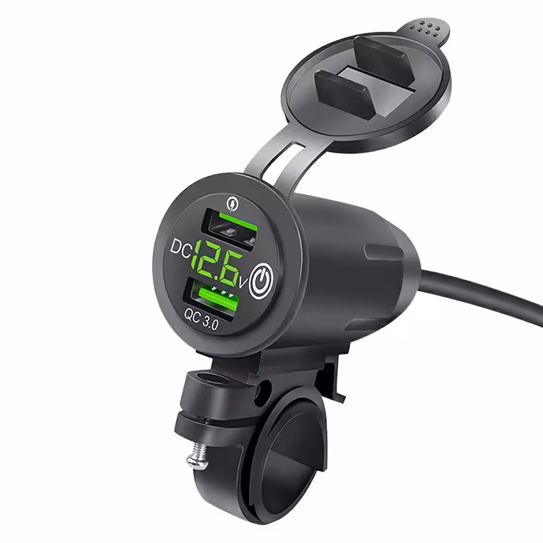 USB-Ladegerät für Handy mit Voltmeter, QC 3.0 – Motorradsteckdose, Schnellladung