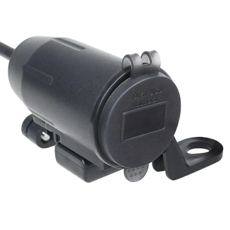 Motorrad-Ladegerät mit Halterung zur Montage am Rückspiegel