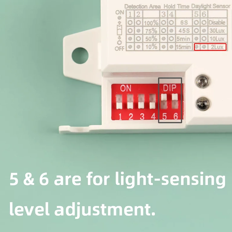 Einstellbare Helligkeitsstufen (LUX) Lichtschwellwert-Auswahl von 2 bis 2000 Lux für Dämmerungssensor