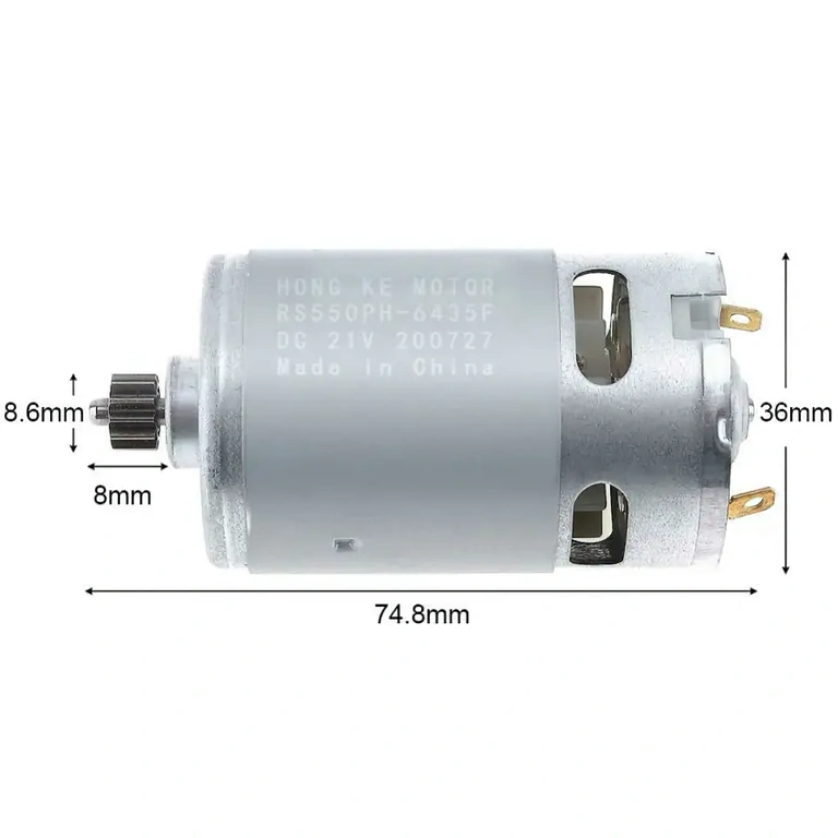 Abmessungen RS550-Motor Abmessungsspezifikationen des RS550 Motors visuell dargestellt