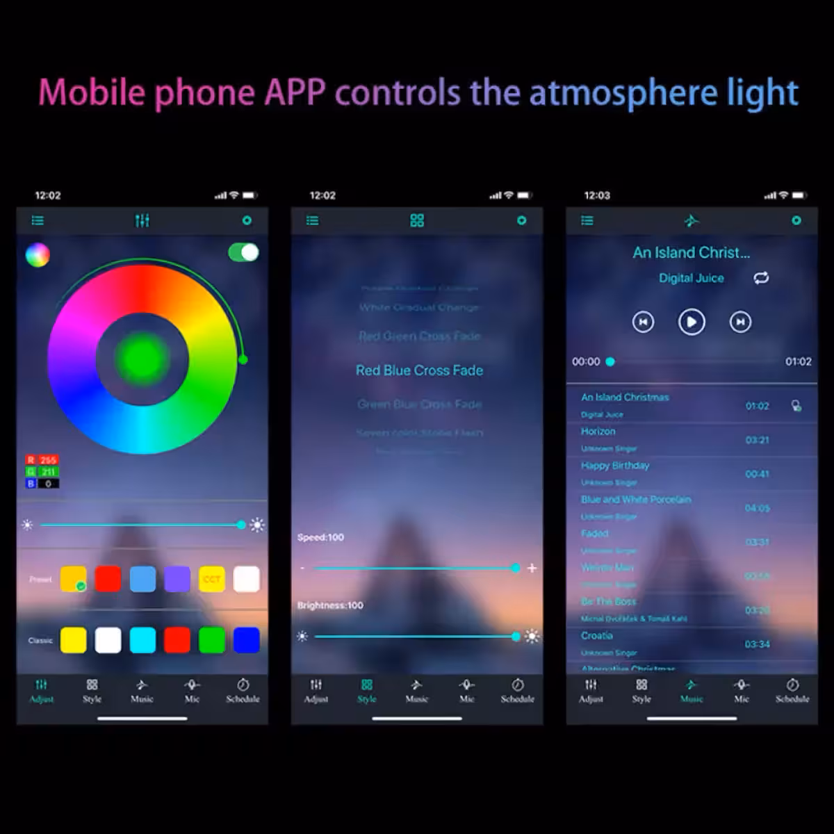 LEDs am Auto, die im Takt der Musik leuchten