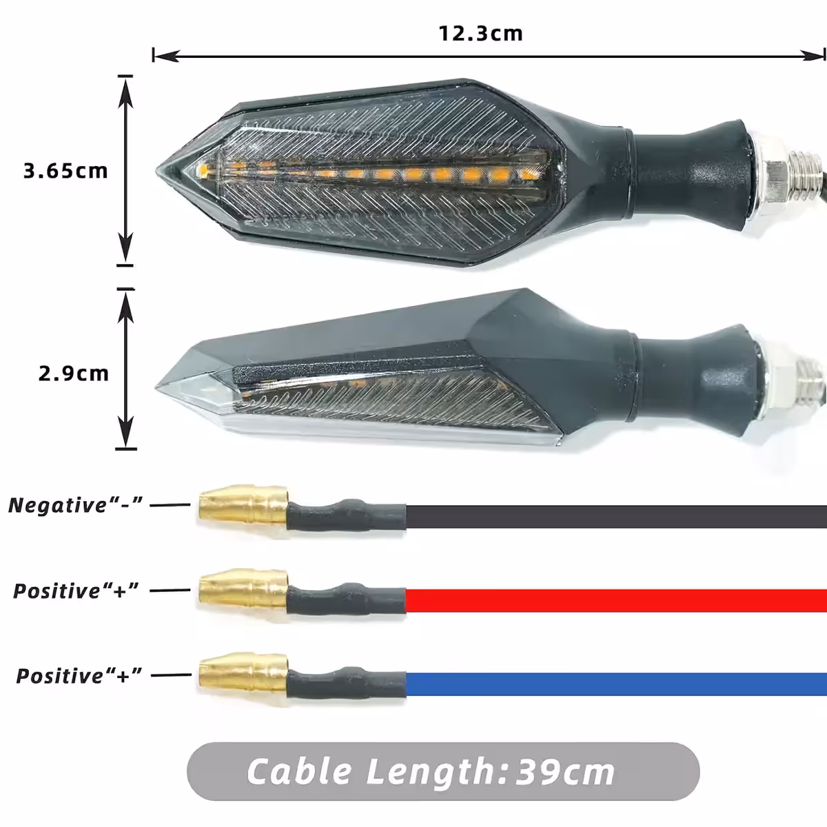 Blinker mit schwarzem, blauem und rotem Kabel zur Verbindung