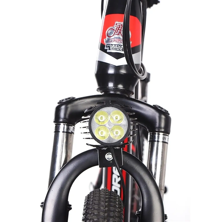 Frontscheinwerfer am E-Bike montiert LED-Scheinwerfer vorne am E-Bike montiert, Frontansicht