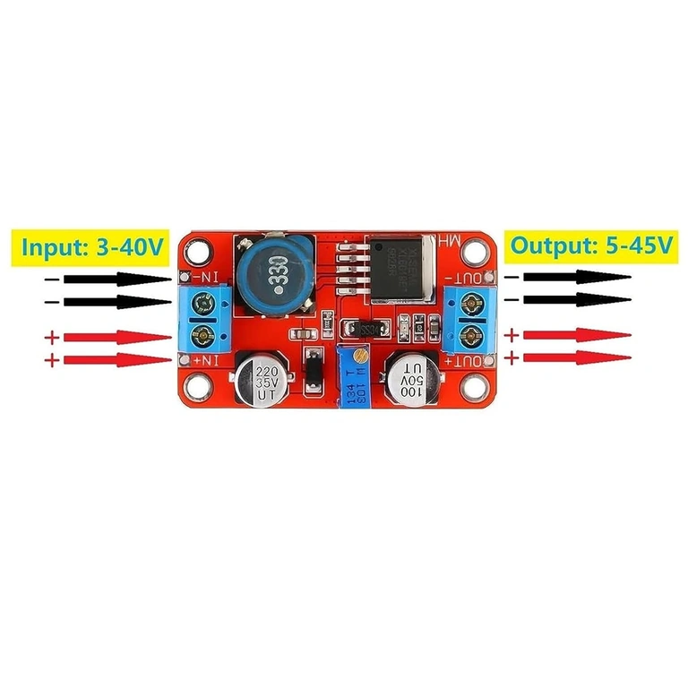 Schaltplan XL6019 DC-DC Boost Converter, zeigt Ein- und Ausgänge für einfache Installation