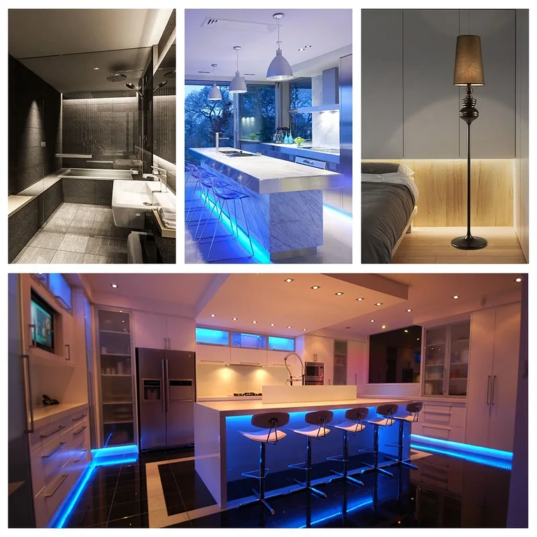 Bild eines leuchtenden monochromen LED-Streifens 5V 12V 24V gesteuert über 30A Dimmer