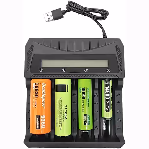 Universelles 18650-Akkuladegerät – Li-Ion-Ladegerät AA/AAA 3,7V, 4 Slots, LCD-Display und USB-C-Versorgung