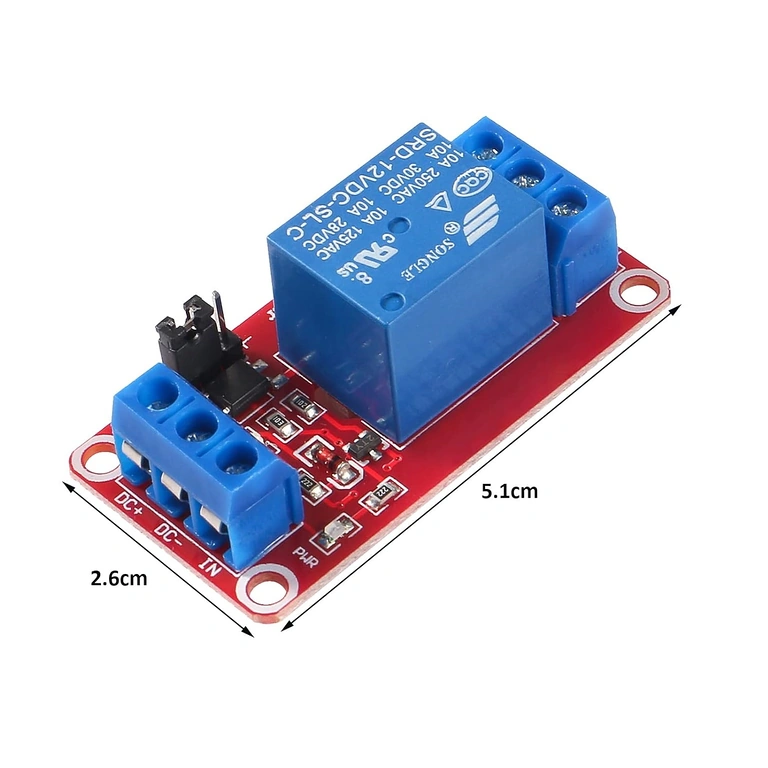 Diagramm der Abmessungen des 1-Kanal-Relaismoduls für 5V und 12V
