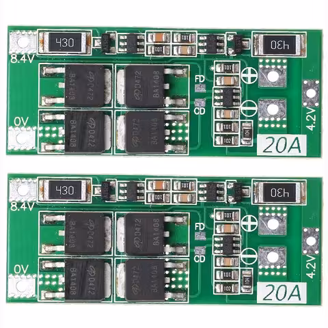 Set 2 Stück – BMS-Modul 2S 20A 7,4V mit Balancing – Schaltplan enthalten