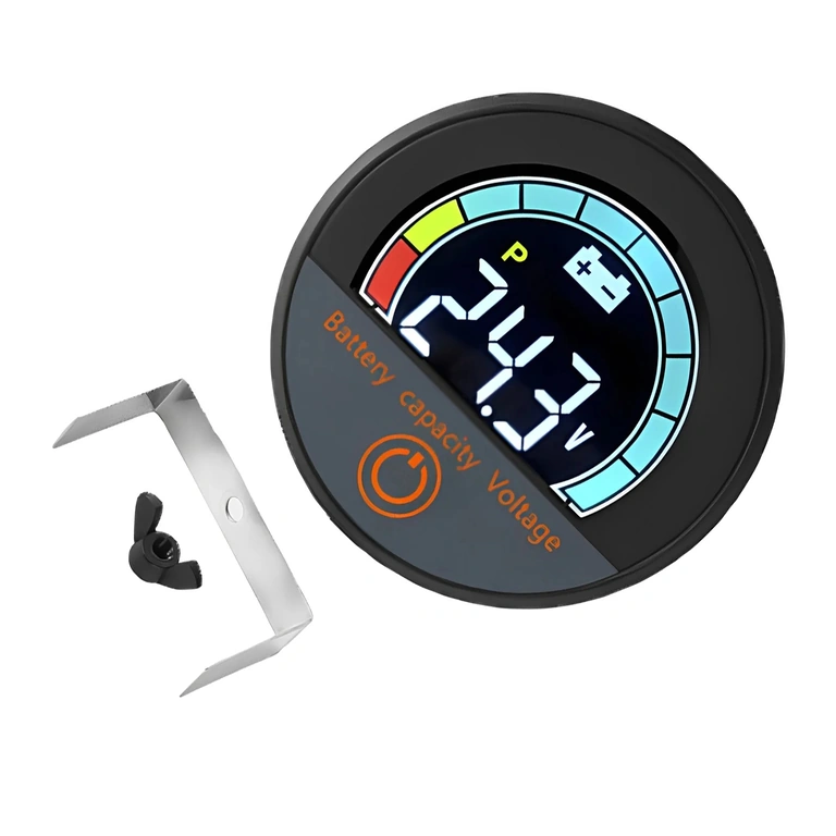 Frontansicht des digitalen Moduls mit Batteriestandsanzeige und Voltmeter, Li-Ion und LiFePO4, 12V–72V, für Fahrrad, E-Scooter und Elektroroller