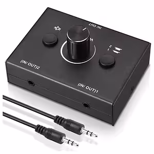 HiFi-Stereo-Audio-Umschalter – Audio-Switcher mit Quellenwahl, Lautsprechersignal und RCA/3,5-mm-Splitter