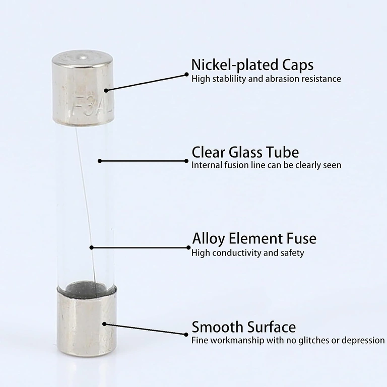 Detail der Metallenden der Glassicherung 10A 5x20mm