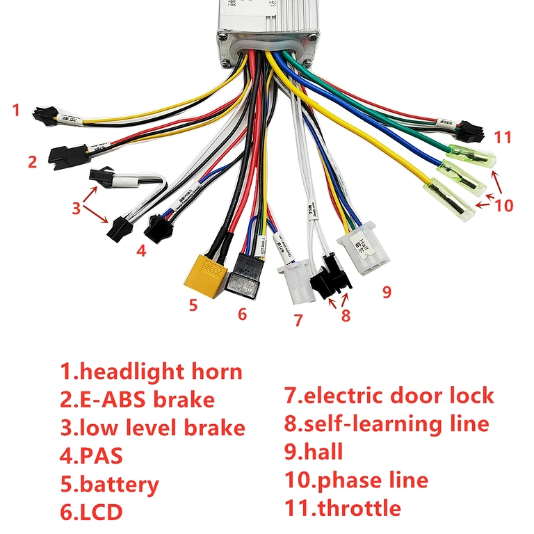 Kabel und Anschlüsse des Controllers TF100 für E-Scooter 1000W
