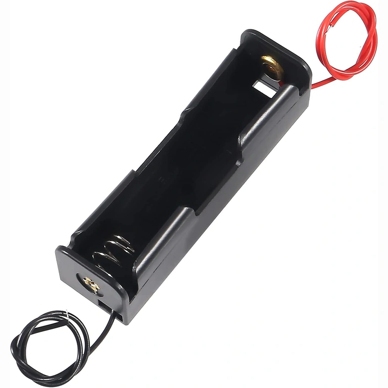 18650-Batteriehalter mit roten und schwarzen Kabeln